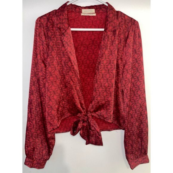 Urban Outfitters Satin Paisley Tie-Front Top, Size Medium, Red - Picture 12 of 12